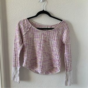 FREE PEOPLE WE THE FREE WOMEN'S TOPS PINK SPACED OUT KNIT CROP DYE SHIRT